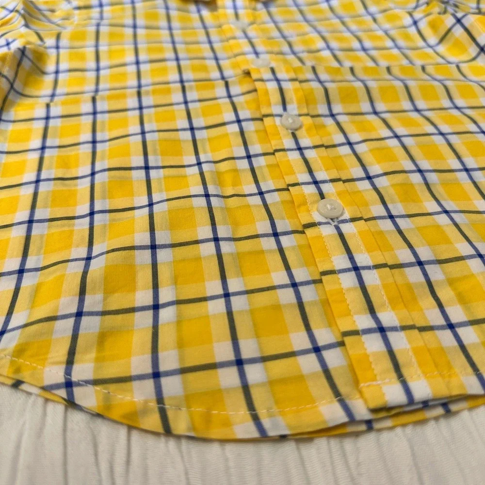 Janie and Jack Cuffed Button Down Plaid‎ Yellow Blue White Boys 18-24 Months NWT